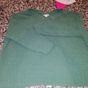 American Eagle Outfitters Green Crew Neck Sweater with Cable Knit Medium